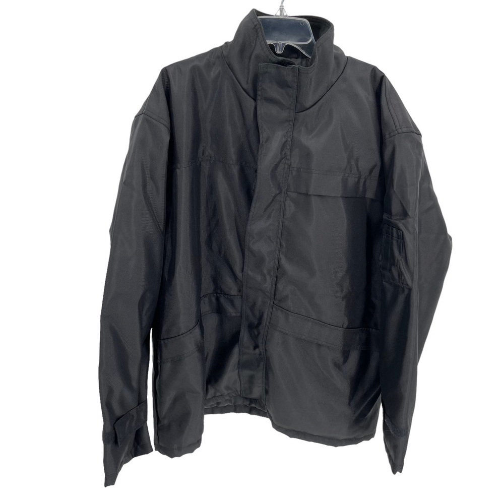 MilTec Brand Mens Size Xl Security Jacket Rain Coat Black Hooded Pockets